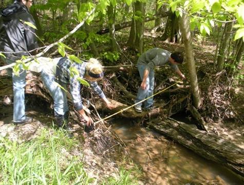 photo of Integrated Science students measuring a stream